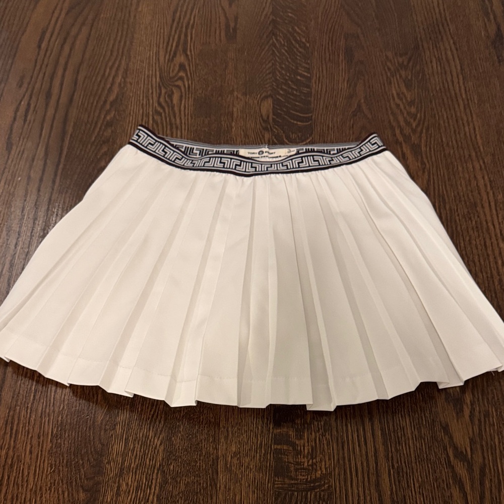 White Pleated Tennis Skirt with Navy Trim